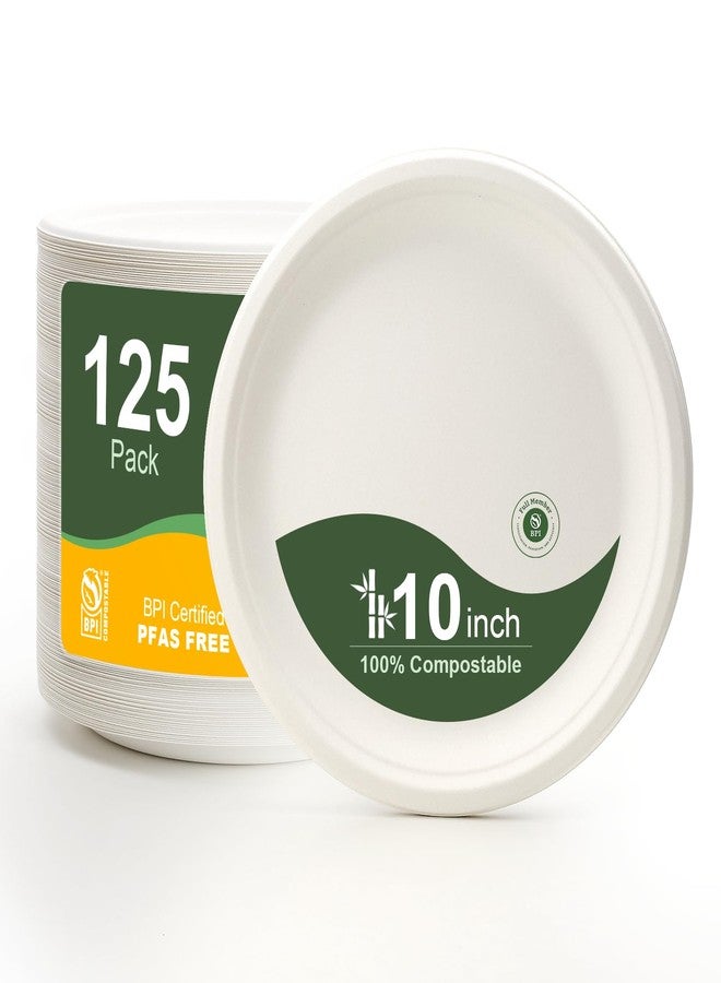 WELLIFE 10 Inch Paper Plates, 125-Pack 100% Compostable Heavy Duty Disposable Plates Bulk, Biodegradable Bagasse, Eco-Friendly, PFAS-Free | BPI Certified | Microwaveable - Image 1