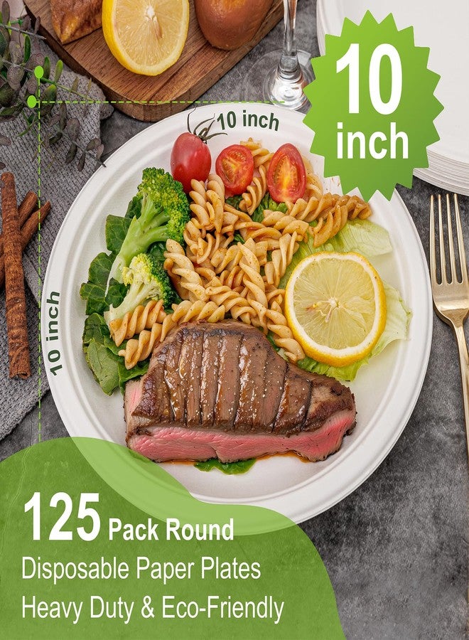 WELLIFE 10 Inch Paper Plates, 125-Pack 100% Compostable Heavy Duty Disposable Plates Bulk, Biodegradable Bagasse, Eco-Friendly, PFAS-Free | BPI Certified | Microwaveable - Image 2