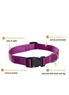 Y&D Reflective Dog Collar with Safety Locking Buckle Adjustable Nylon Pet Collars Quick Release for Small Medium and Large Dogs (Purple S)  - Image 3