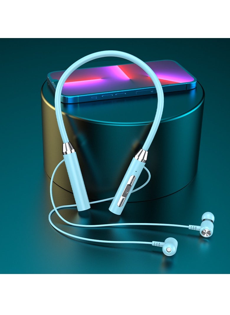 Generic New neck mounted Bluetooth wireless headset neck mounted two-ear sports headset blue  - Image 1