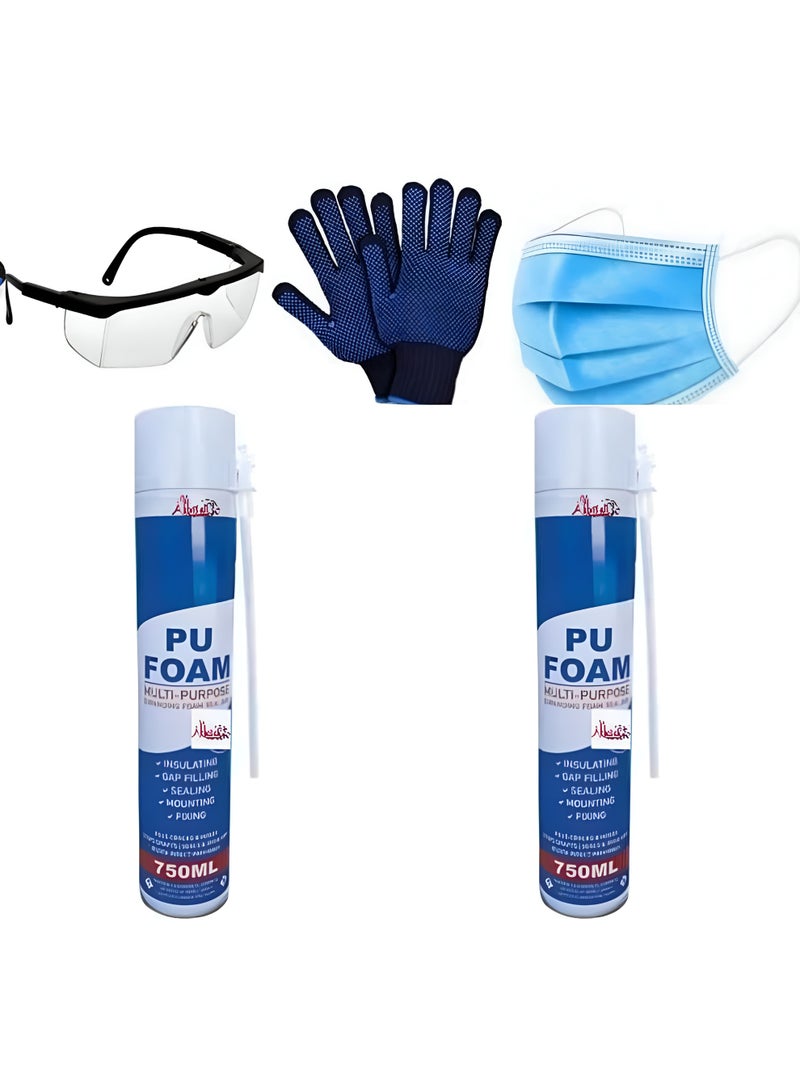Abbasali Polyurethane Spray Foam, 750ml Pack Of 2 With Gloves, Goggle & 10pcs Facemask - Image 1