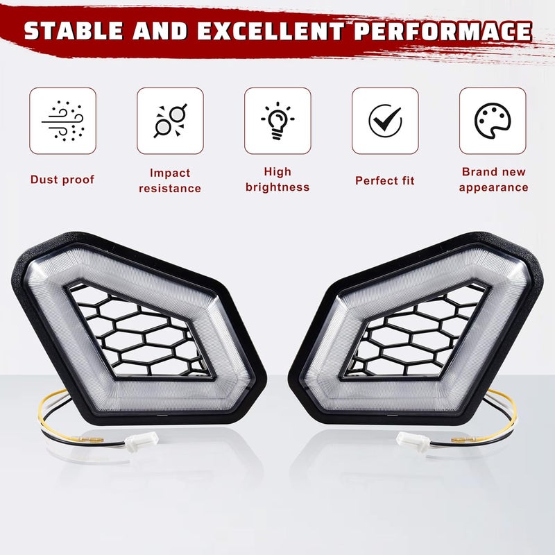 POKIAUTO LED Front Accent Lights for Can-Am X3, Front Fascia Auxiliary Signature Lights with Yellow Turn Signal White DRL Grill Lamps for Can Am Maverick X3 MAX Turbo R RR 2017-2025 Accessories (2PCS) - Image 4