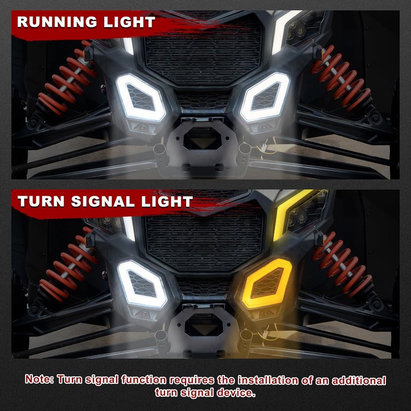 POKIAUTO LED Front Accent Lights for Can-Am X3, Front Fascia Auxiliary Signature Lights with Yellow Turn Signal White DRL Grill Lamps for Can Am Maverick X3 MAX Turbo R RR 2017-2025 Accessories (2PCS) - Image 5