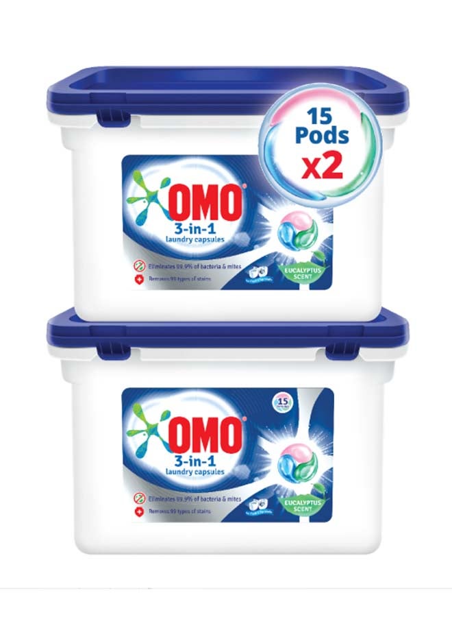Omo 3-In-1 Laundry Capsules Eucalyptus Stain Removal Detergent 15 Pods Pack Of 2 450.0grams - Image 1