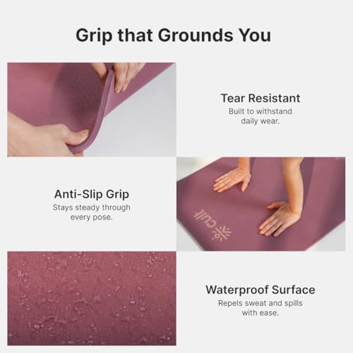 CULT TPE Yoga Mat 10mm Extra Thick with Carry Strap and Bag – Non-Toxic, Latex-Free, Anti-Slip, Tear-Resistant & Lightweight – Superior Cushioning for Joint Support, Ideal for Yoga, Pilates, Meditation & Home Workouts - Maroon - Image 4