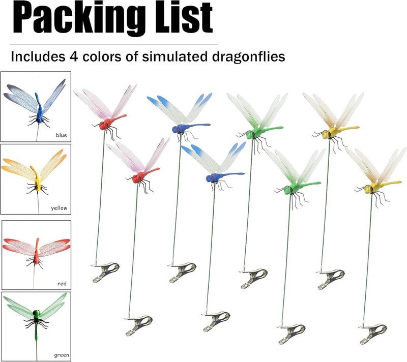 ChicAbode 8 Pcs 3D Fake Dragonfly Clips, Outdoor Garden Decorations with Stakes, Realistic Insect Decor for Plants, Yard, and Gardening Plaques - Image 4