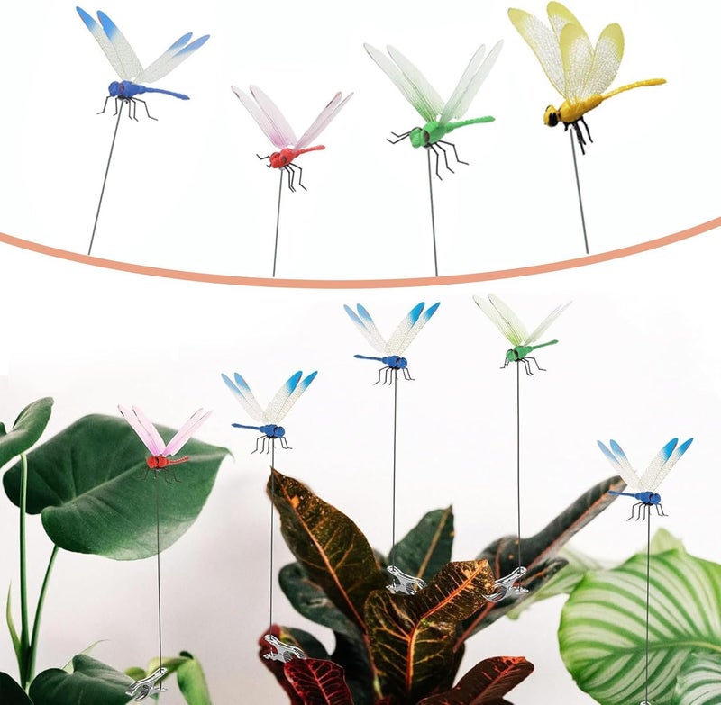 ChicAbode 8 Pcs 3D Fake Dragonfly Clips, Outdoor Garden Decorations with Stakes, Realistic Insect Decor for Plants, Yard, and Gardening Plaques - Image 3
