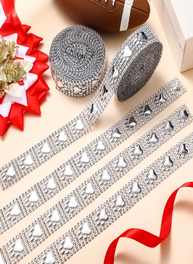 Yinkin 6 Rolls Paw Print Rhinestone Bling Roll 5 Yard Homecoming Mum Ribbons Glitter Crystal Diamond Rhinestone Ribbons Trim(Silver) - Image 4