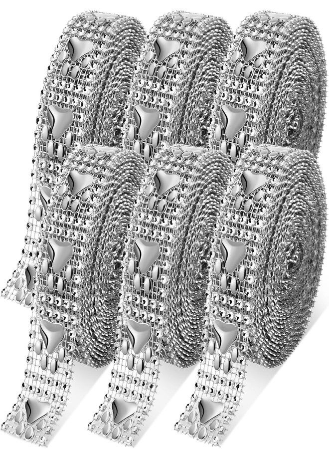 Yinkin 6 Rolls Paw Print Rhinestone Bling Roll 5 Yard Homecoming Mum Ribbons Glitter Crystal Diamond Rhinestone Ribbons Trim(Silver) - Image 1