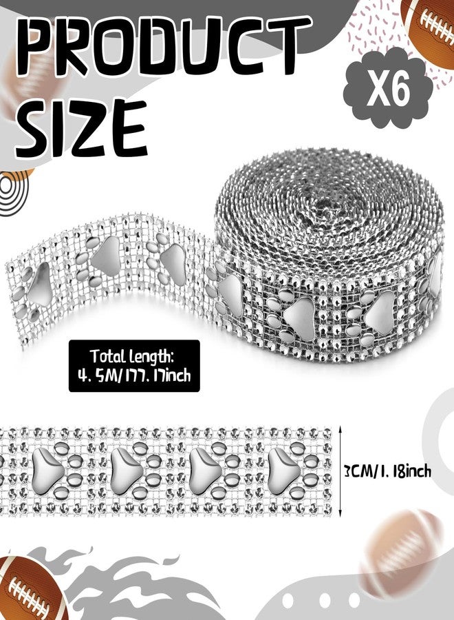 Yinkin 6 Rolls Paw Print Rhinestone Bling Roll 5 Yard Homecoming Mum Ribbons Glitter Crystal Diamond Rhinestone Ribbons Trim(Silver) - Image 2