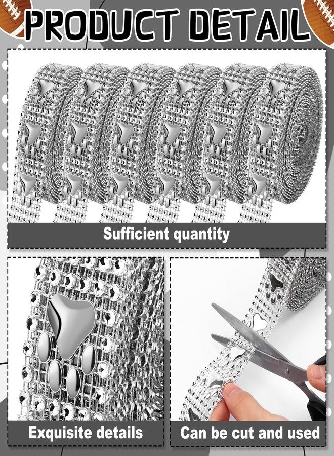 Yinkin 6 Rolls Paw Print Rhinestone Bling Roll 5 Yard Homecoming Mum Ribbons Glitter Crystal Diamond Rhinestone Ribbons Trim(Silver) - Image 3