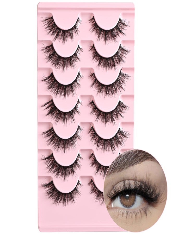 FARRED Wispy Cat Eye Lashes Short False Eyelashes 7 Pairs Natural Strips Fluffy Lashes Mink Fox Eye Small Lashes Pack Full Lashes A16 | 7-14MM Black - Image 1