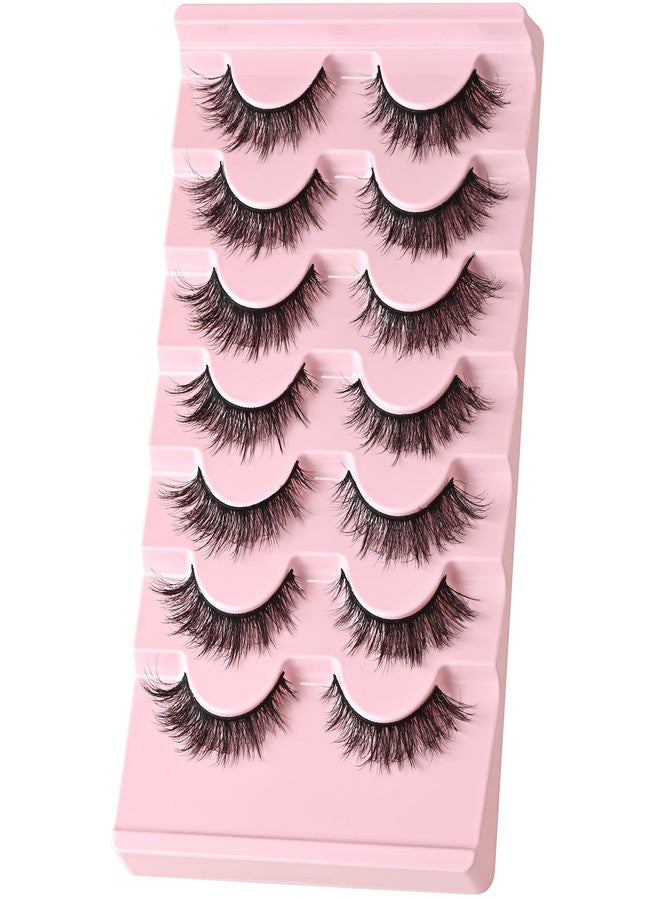 FARRED Wispy Cat Eye Lashes Short False Eyelashes 7 Pairs Natural Strips Fluffy Lashes Mink Fox Eye Small Lashes Pack Full Lashes A16 | 7-14MM Black - Image 3