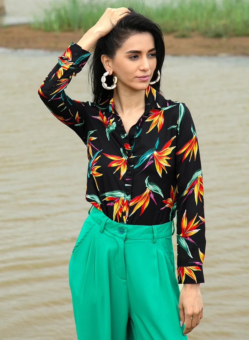 PINACOLADA Women's Onyx Black Wild Foliage Shirt Women's Onyx Black Wild Foliage Shirt for Women | Best Price UAE