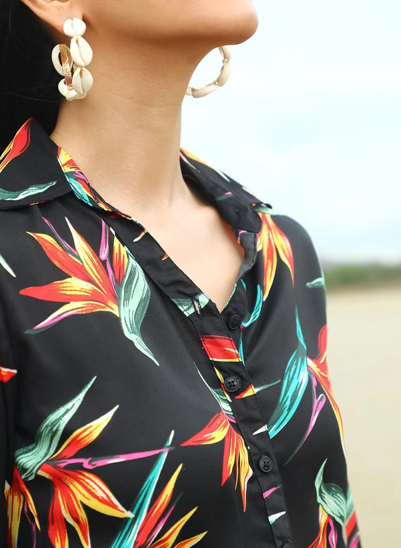 PINACOLADA Women's Onyx Black Wild Foliage Shirt Women's Onyx Black Wild Foliage Shirt for Women | Best Price UAE