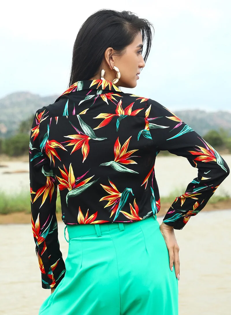 PINACOLADA Women's Onyx Black Wild Foliage Shirt Women's Onyx Black Wild Foliage Shirt for Women | Best Price UAE