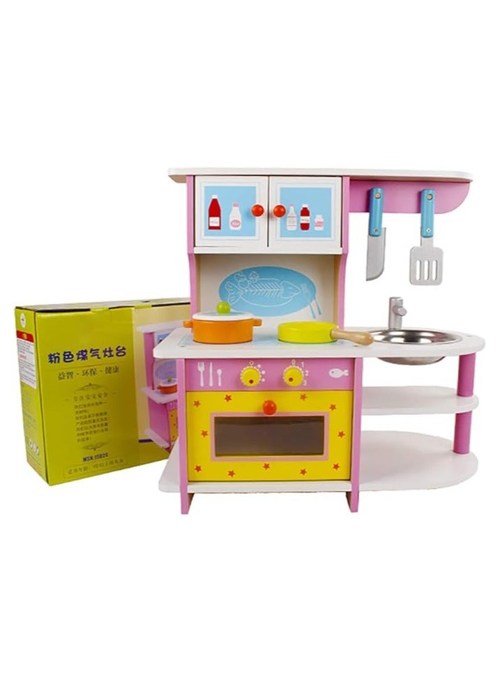 Pixie Pink Gas Stove Wooden Puzzle Simulation Kitchenware Pink Disassembly Gas Stove Children's Play House Colorful Kitchen - Image 1