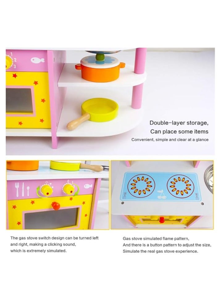 Pixie Pink Gas Stove Wooden Puzzle Simulation Kitchenware Pink Disassembly Gas Stove Children's Play House Colorful Kitchen - Image 2