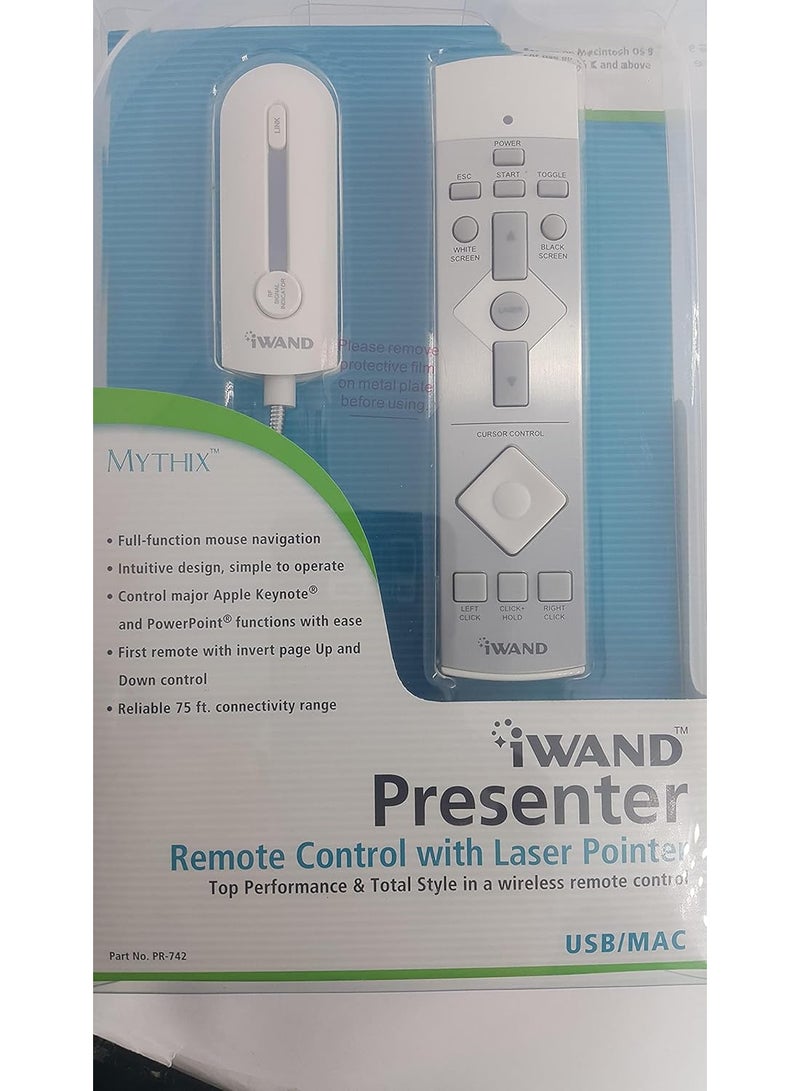 Mythix iWAND Presenter Wireless Remote Control with Laser Pointer for Mac & PC, USB Presentation Clicker (Model PR-742) - Image 4
