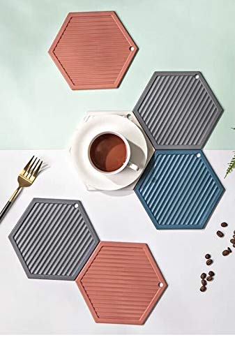 NILKANTH® - Silicone Trivet Mat, 8pcs Silicone Multi-Use Kitchen Trivet Mat Insulated Flexible Durable Non Slip Coasters 5pc-Hexagon,1pc-Round,1pc Square,1pc Rectangle - Image 1