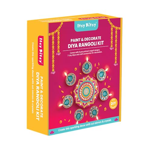 itsy-bitsy Itsy Bitsy DIY Paint & Decorate Diya Rangoli Kit Box | 8 Pre-Printed Rangoli Designs with 7 Terracotta Diyas | Handmade Ethnic Craft for Diwali Festive & Wedding Décor - Image 1
