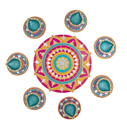 itsy-bitsy Itsy Bitsy DIY Paint & Decorate Diya Rangoli Kit Box | 8 Pre-Printed Rangoli Designs with 7 Terracotta Diyas | Handmade Ethnic Craft for Diwali Festive & Wedding Décor - Image 3