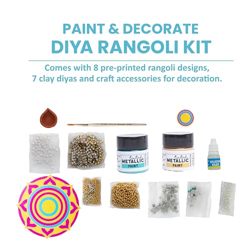 itsy-bitsy Itsy Bitsy DIY Paint & Decorate Diya Rangoli Kit Box | 8 Pre-Printed Rangoli Designs with 7 Terracotta Diyas | Handmade Ethnic Craft for Diwali Festive & Wedding Décor - Image 2