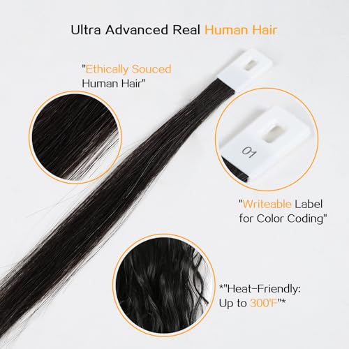 RINBOOOL Hair Swatches for Testing Color, Natural Black Tone Level 1, Real Remy Human Hair, 30 Strands per Pack, 8 Inches - Image 2