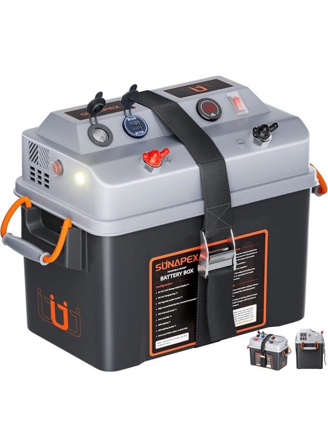 SUNAPEX Smart Battery Box, Portable Power Battery Box with USB/DC Port/Anderson Plug/Voltage Indicator (Smart Battery Box-Basic) - Image 1
