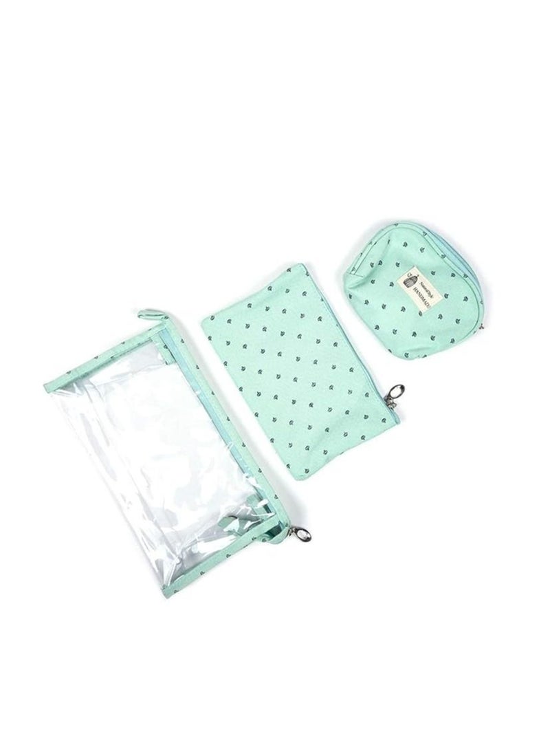 ORiTi ORiTi Cosmetic Bags Clear Makeup Pouch Bags Toiletry Bag Set of 3 Different Sizes,Portable Zipper Cute Cosmetic Travel Bag Makeup Brush Bag Pouch for Women (01-Green)  - Image 4