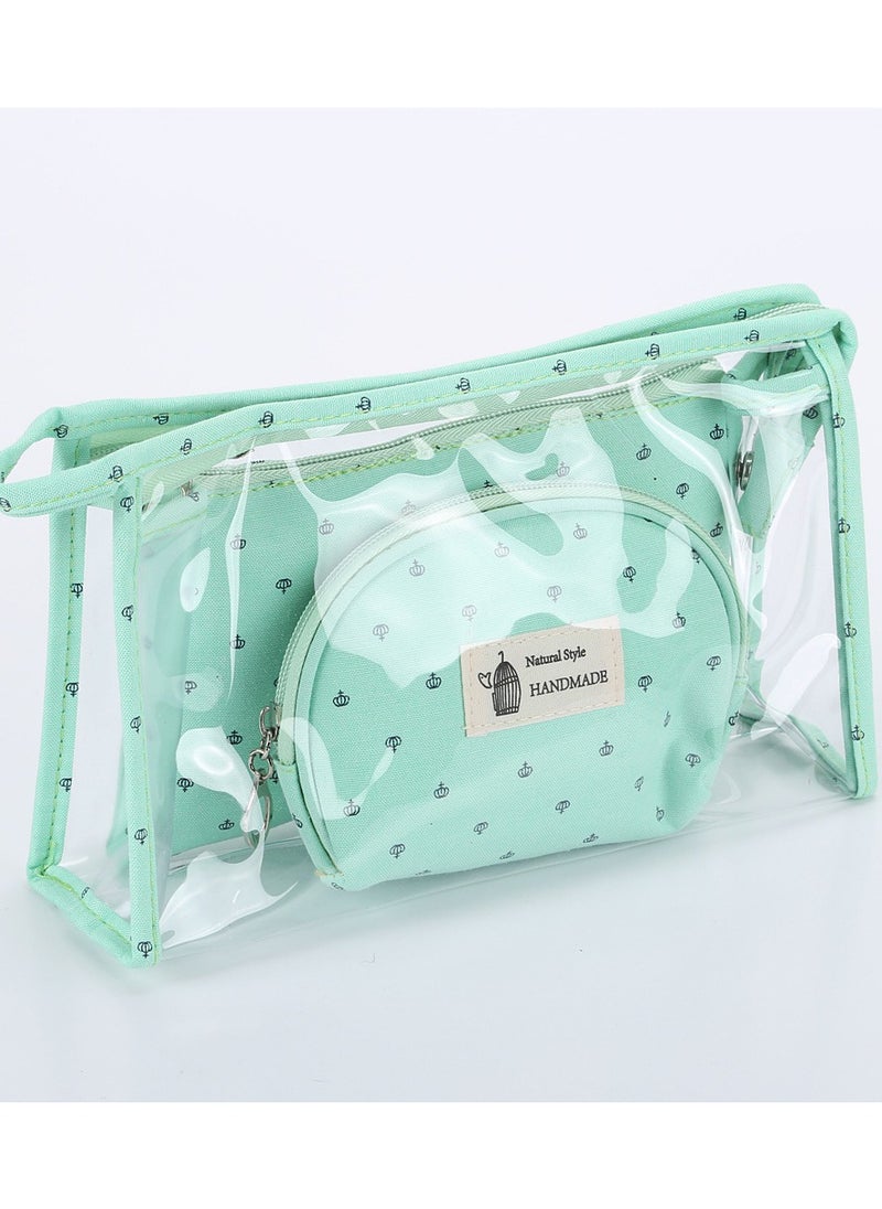 ORiTi ORiTi Cosmetic Bags Clear Makeup Pouch Bags Toiletry Bag Set of 3 Different Sizes,Portable Zipper Cute Cosmetic Travel Bag Makeup Brush Bag Pouch for Women (01-Green)  - Image 1