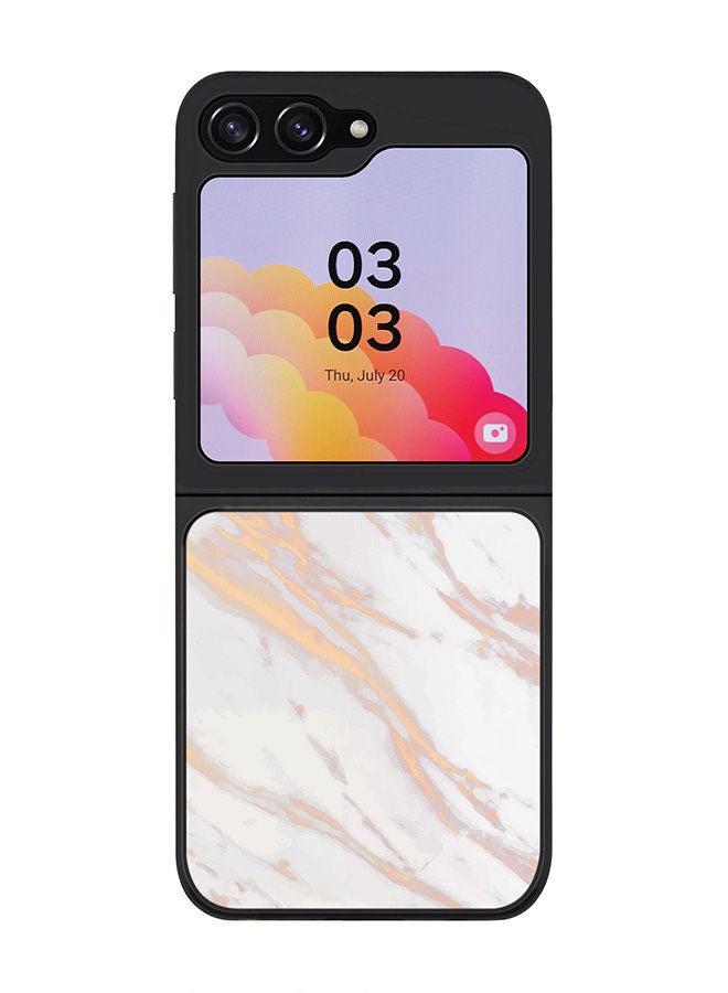 Stylizedd Rugged Black edge case for Samsung Galaxy Z Flip5, Slim fit Soft Case Flexible Rubber Edges Anti Drop TPU Gel Thin Cover -  Marble Print Gold Grey - Image 1