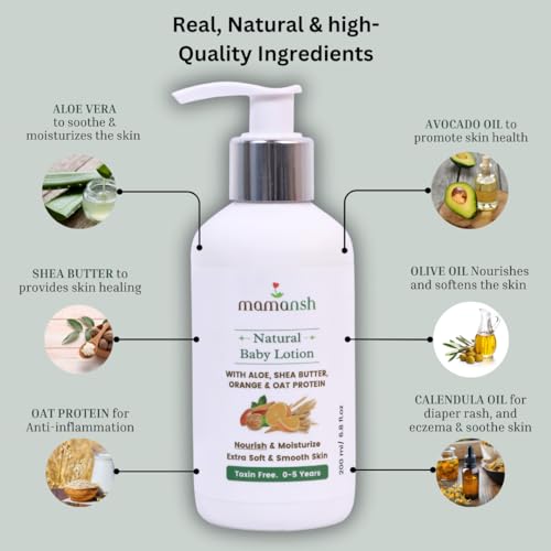 Mamansh Natural Baby Lotion | Nourishes & Moisturizes with Shea Butter, Oat Protein & Vitamin E | For Soft, Glowing Skin | 0–5 Years | 200 ml - Image 3