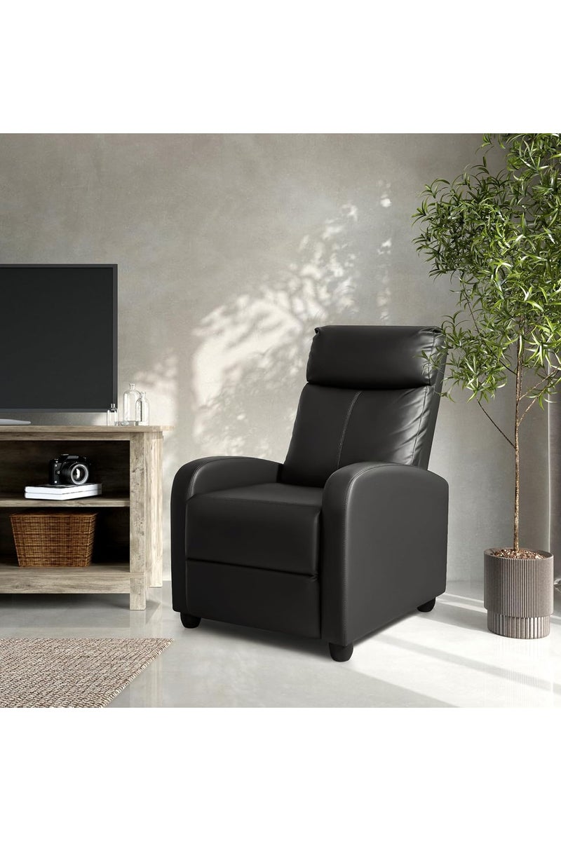 كرسي مريح حديث بمقعد مبطّن من جلد PU لغرفة المعيشة كرسي أحادي كرسي مريح مقعد نادي كرسي مسرح منزلي (أسود) - Image 2