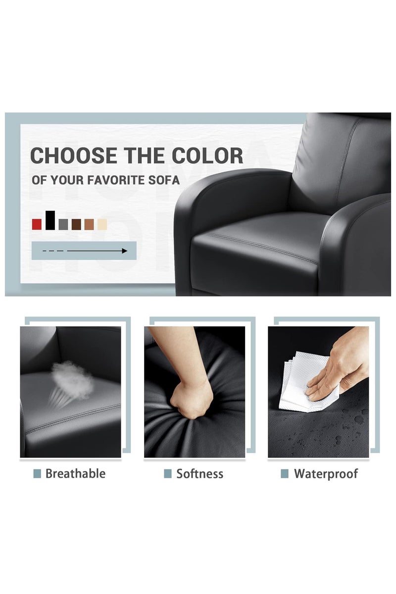 كرسي مريح حديث بمقعد مبطّن من جلد PU لغرفة المعيشة كرسي أحادي كرسي مريح مقعد نادي كرسي مسرح منزلي (أسود) - Image 4