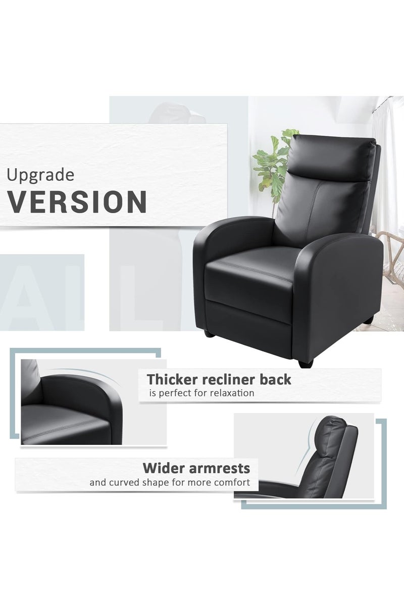 كرسي مريح حديث بمقعد مبطّن من جلد PU لغرفة المعيشة كرسي أحادي كرسي مريح مقعد نادي كرسي مسرح منزلي (أسود) - Image 5