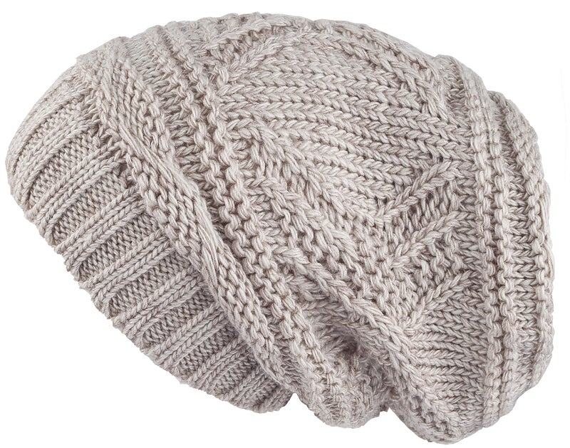 Lilax Knit Slouchy Oversized Soft Warm Winter Beanie Hat Beige - Image 1