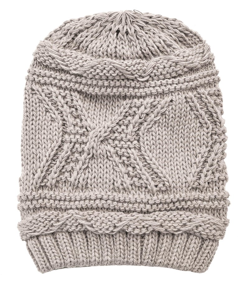 Lilax Knit Slouchy Oversized Soft Warm Winter Beanie Hat Beige - Image 4