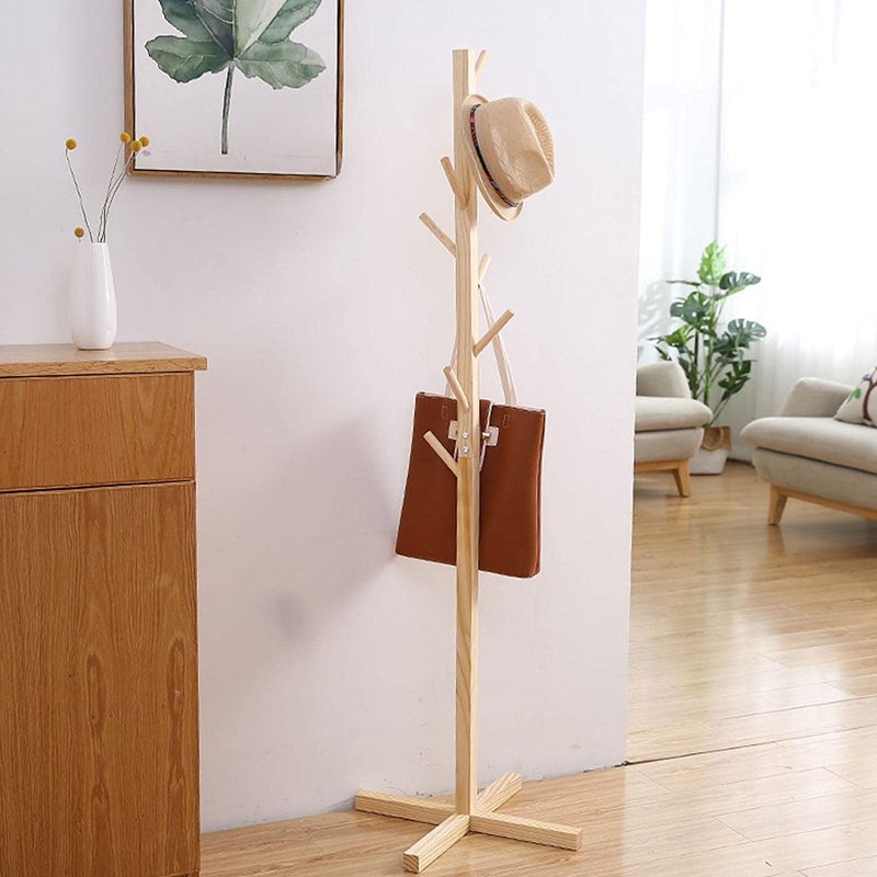 WHISKET Freestanding Coat Rack with Stable Triangular Base 8 Hooks And Adjustable Height Floor Hanger Used In The Bedroom Living Room Office BEIGE - Image 4