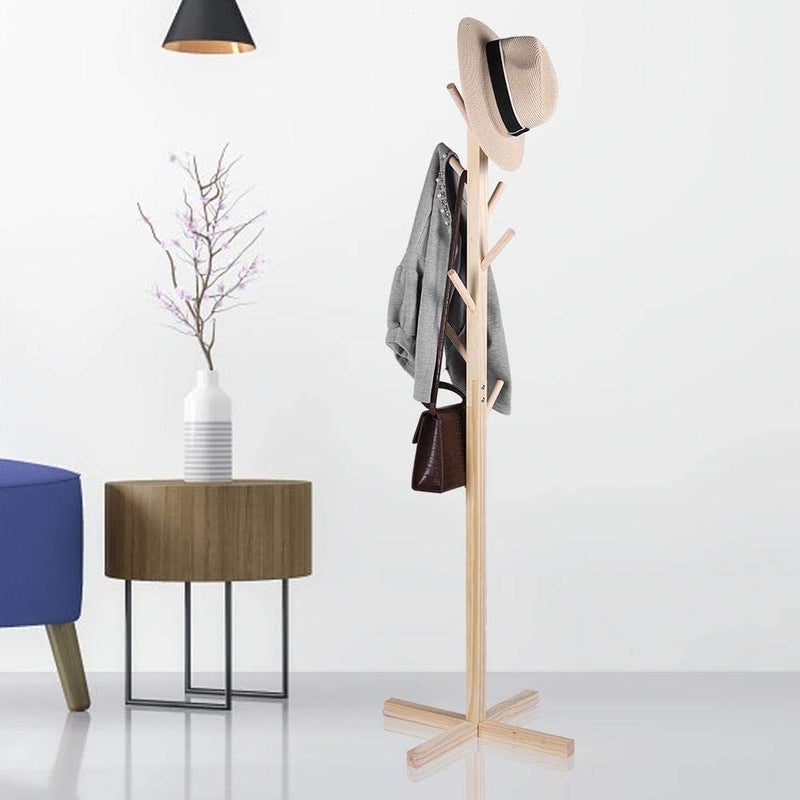 WHISKET Freestanding Coat Rack with Stable Triangular Base 8 Hooks And Adjustable Height Floor Hanger Used In The Bedroom Living Room Office BEIGE - Image 2