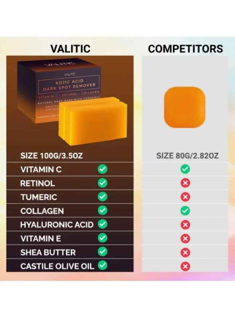 فاليتيك صابون لإزالة البقع الداكنة بحمض كوجيك بتركيبة يابانية فيتامين C وريتينول وكولاجين وحمض100+100جرام - Image 4
