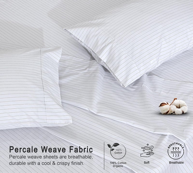 Ruvanti 100% Cotton Organic Percale Sheets Twin XL Size – Crisp Cooling Bed Sheets for Hot Sleepers, Deep Pocket 15”, Soft Peach Finish, Breathable & Durable Hotel-Style 3 Pcs, Construction Line - Image 4