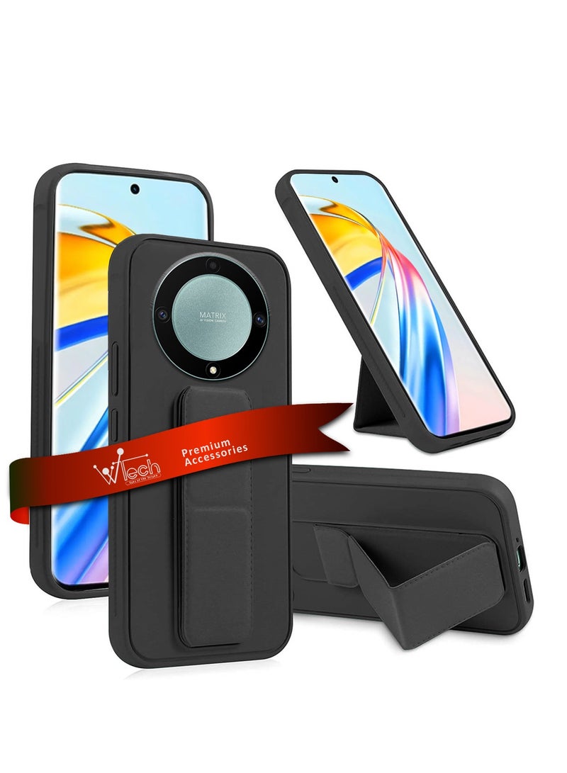 Wtech Hand Grip And Multi Stand Magnetic Car Mount Kickstand Finger Strap Case Cover For Honor X9b 5G 2023 Black - Image 1