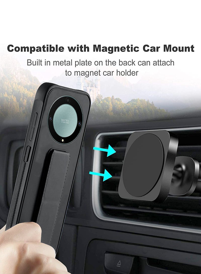 Wtech Hand Grip And Multi Stand Magnetic Car Mount Kickstand Finger Strap Case Cover For Honor X9b 5G 2023 Black - Image 3