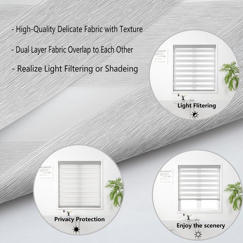 KALYSIE Cordless Zebra Blinds for Windows, Free-Stop Pull Down Roller Window Shades with Valance, Light Filtering Dual Layers Sheer Shades for Home and Office, Grey, 20" W x 72" H - Image 2