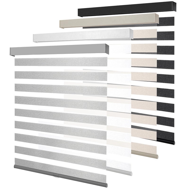 KALYSIE Cordless Zebra Blinds for Windows, Free-Stop Pull Down Roller Window Shades with Valance, Light Filtering Dual Layers Sheer Shades for Home and Office, Grey, 20" W x 72" H - Image 1