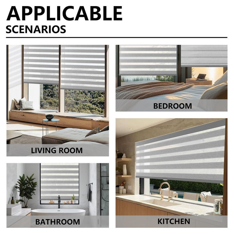 KALYSIE Cordless Zebra Blinds for Windows, Free-Stop Pull Down Roller Window Shades with Valance, Light Filtering Dual Layers Sheer Shades for Home and Office, Grey, 20" W x 72" H - Image 3