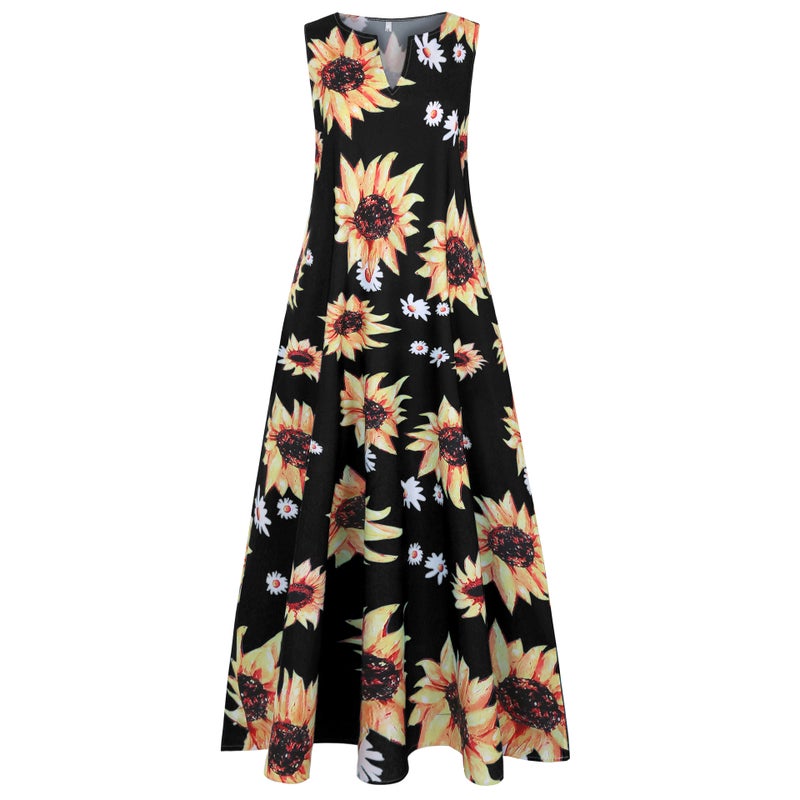 Sunflower Print Sleeveless Maxi Dress - Image 3