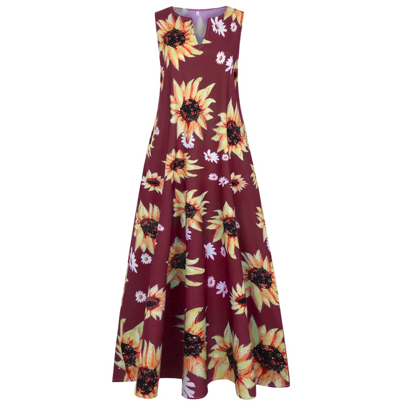 Sunflower Print Sleeveless Maxi Dress - Image 1