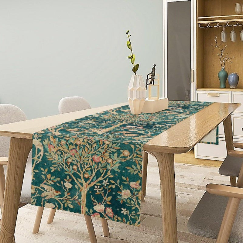 SXXLDNG William Morris Original Design Vintage Flowers Green Botanical Printed Table Runner Vintage Floral Table Runner for Dining Table Decor 13 x 36 Inch - Image 2